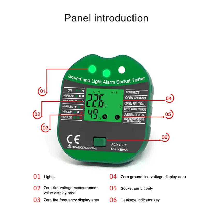 ABBN-Socket Tester Voltage 30Ma RCD Leakage Test Smart Detector Zero Line Plug Polarity Phase Check Tool US Plug