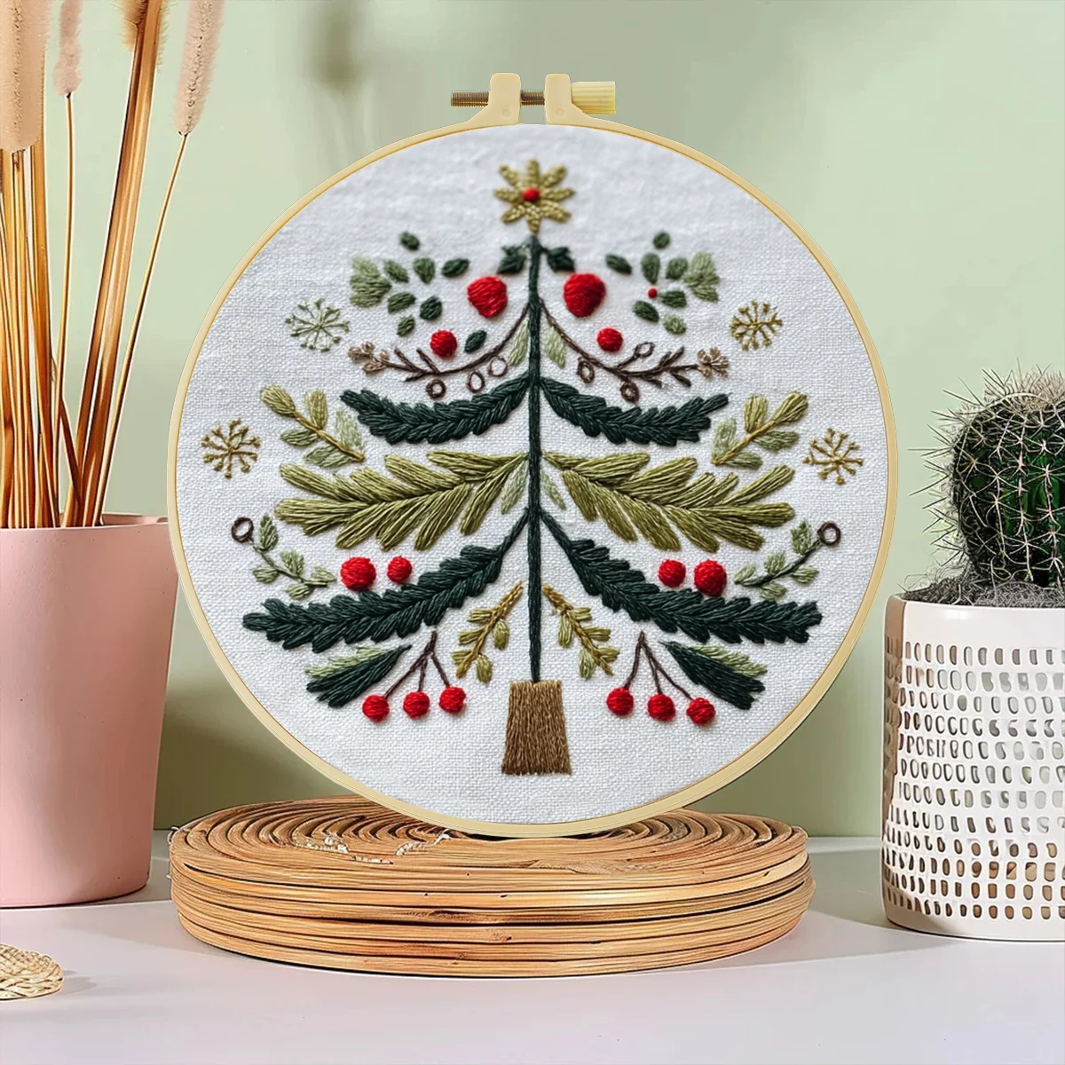 1 Stück 20X20CM/15X15CM 7,87/6,3 Zoll Stickerei-Starter-Kit DIY-Set Heimdekoration, Obstbäume, Weihnachtsbäume, Stickerei-Set – Detail 2
