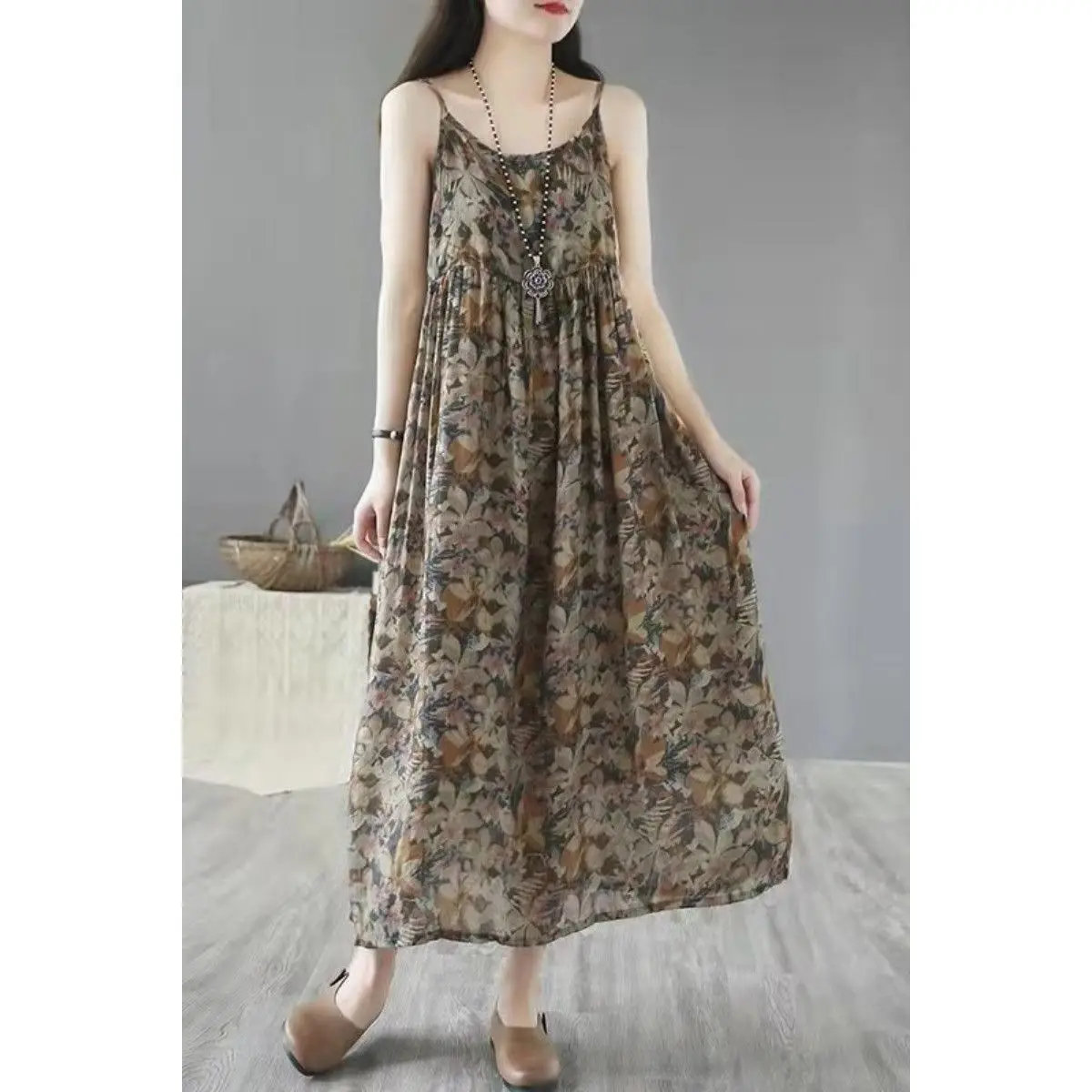 الأزهار طباعة التخسيس قطرة الخصر ميدي الدكتور المرأة الصيف خمر Sle محبوك ألف خط تنورة ثي البوليستر النسيج ثوب