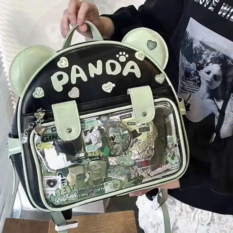 Patchwork Contrast Color Letter Print Backpac Fashion Kawaii Transparent Ita Bags New Women Students Casual Sweet Y2k Schoolbags