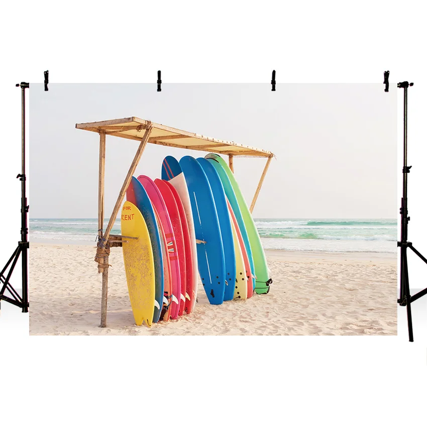 Mehofond Summer Seaside Beach Photography Backdrop Surfboard For Rent Luau Themed Holiday Party Portrait Background Decor Photo