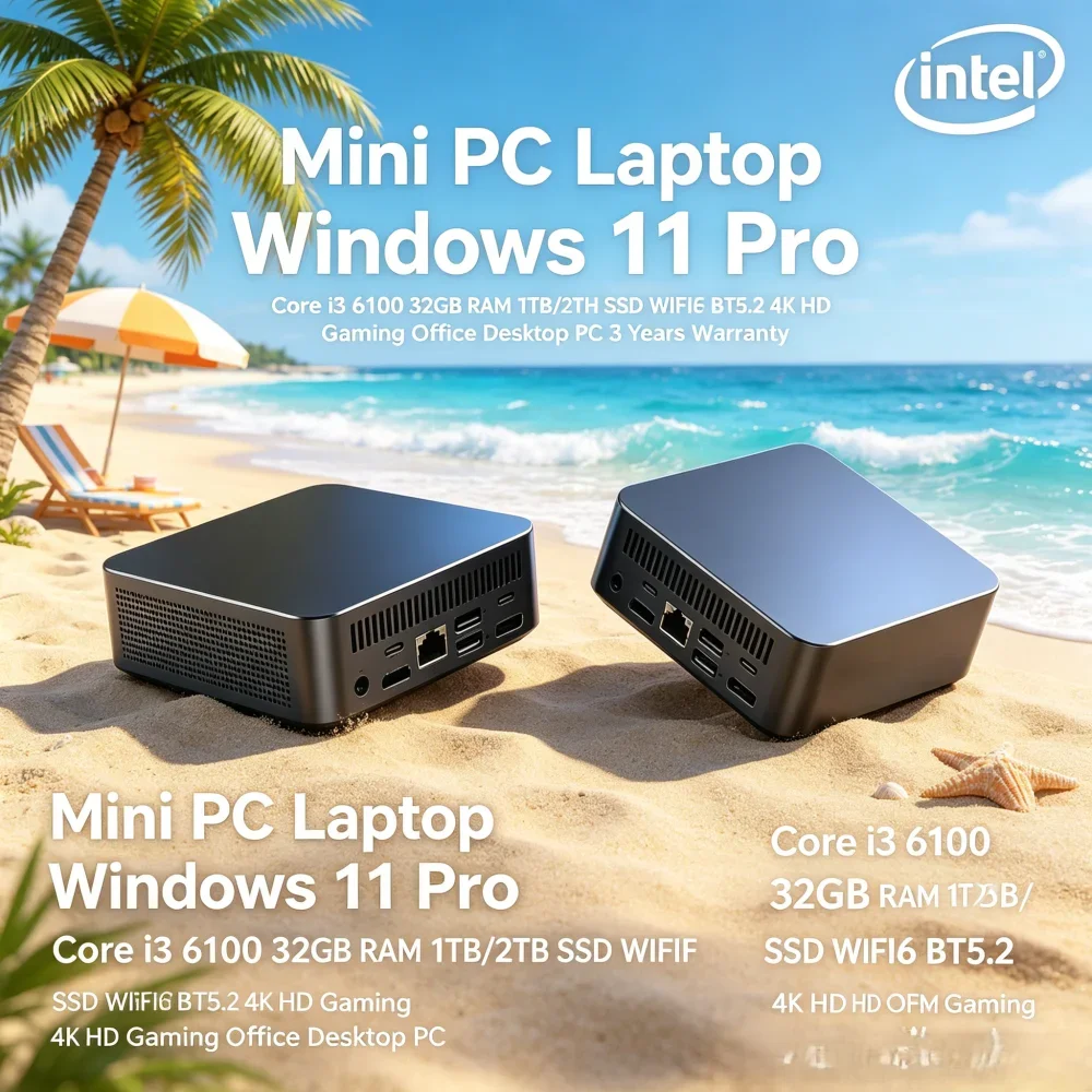 

Mini PC Laptop Win11 Pro Core i3 6100 32GB RAM 1TB/2TB SSD WiFi6 BT5.2 4K HD Gaming Office PC 3-Year Warranty