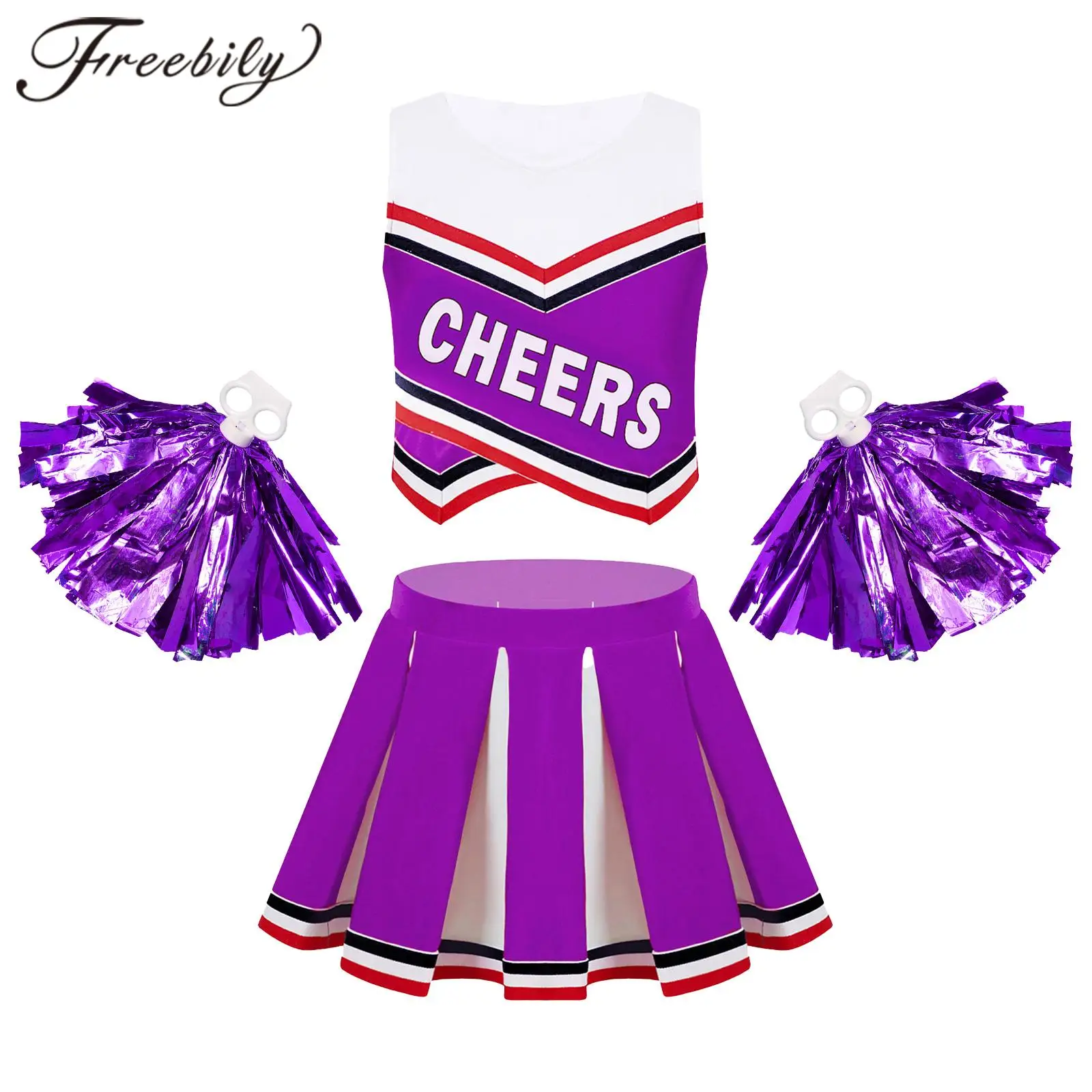 Kids Cheerleader Costume Sleeveless Cheer Dance Outfit Set for School Girls Cheerleading Uniform Teens Dancewear Teamwear