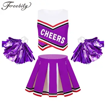 키즈 치어 리더 의상, 민소매 치어 댄스 복장 세트, 여학생용 치어 리더 유니폼, 십대 댄스웨어, 팀웨어