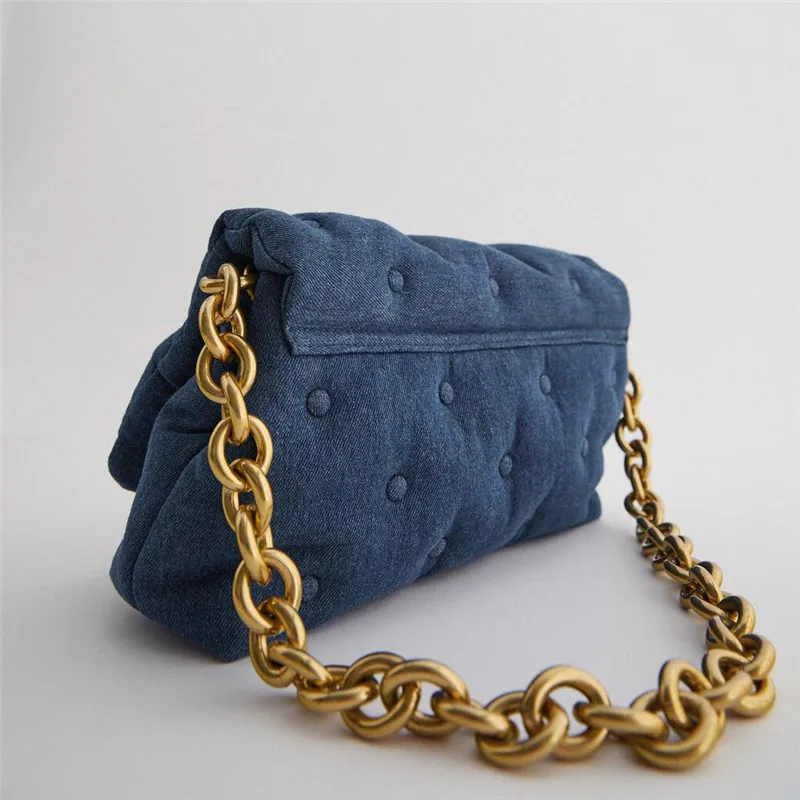 Sacs rembourrés en denim pour femmes, sacs à main et sacs à main en acrylique, cuir PU souple, sac à main lancé, fourre-tout en jean de marque,