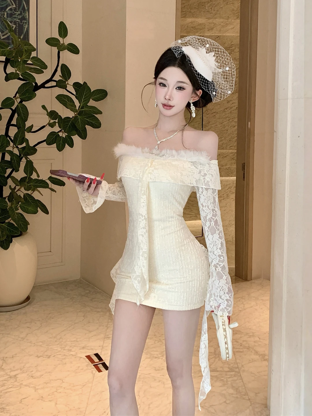 

Sexy Lace ort Skirt Bodycon Dr High Waist Pure Color Long Sve Winter Faion for Par Wedding Busin Date Street S...