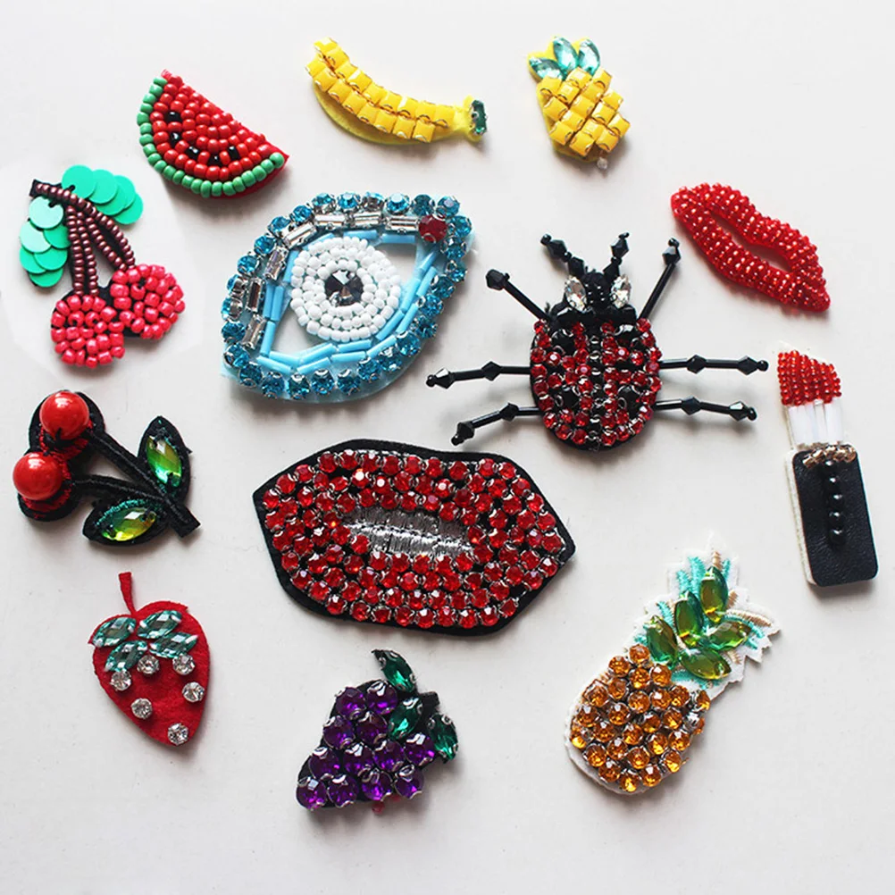 

Handmade Patch Rhinestones Beads Fabric Iron On Patches DIY Decoration Applique (Big Ladybrid)