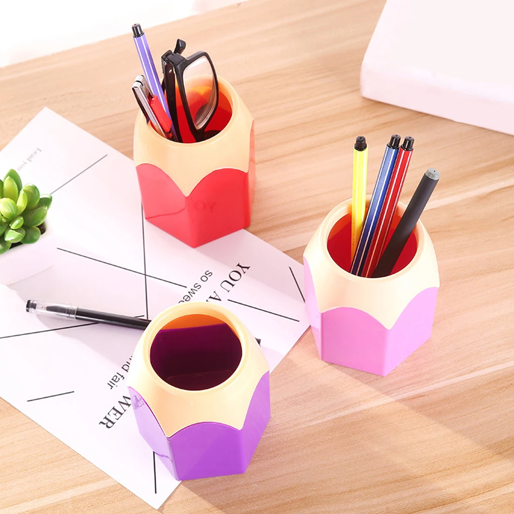 Bottom Hexagonal Organizer For Pens - Colorful Anti-Dumping Hypoallergenic Kids Organize Ruler Large Capacity Safe Blue Blue