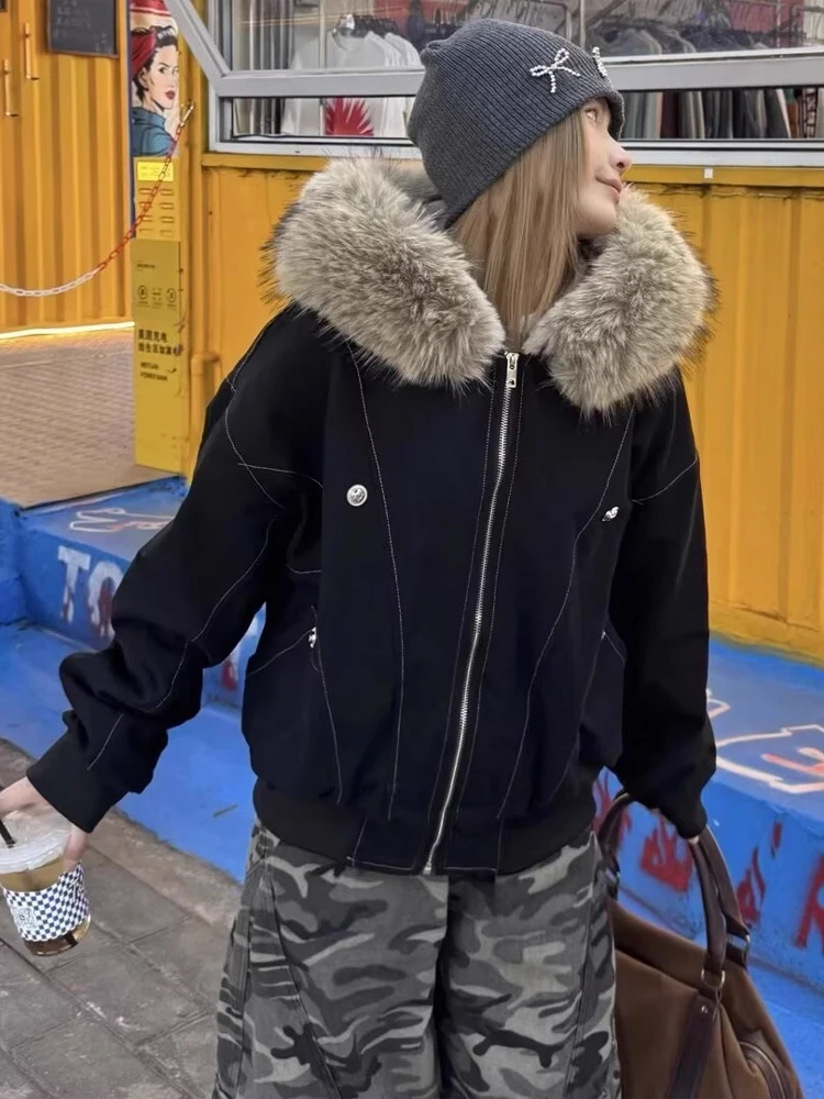 

Korean Sle Parka Jaet Thiened Fce Warmth for Women Winter Coat Youth Faion Polyester Fiber Hooded Zipper Closure