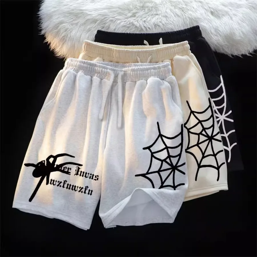 กางเกงบาสเก็ตบอลขาสั้นพิมพ์ลาย Marvel Autumn Spider Web สำหรับผู้ชาย สไตล์ลำลองหลวมๆ และอเนกประสงค์
