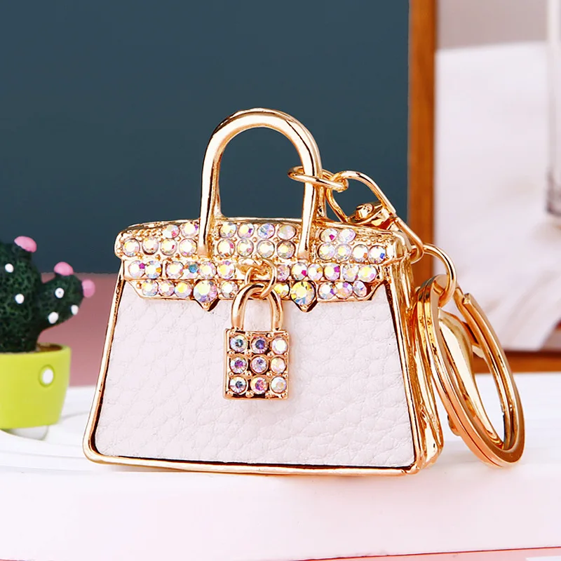 Fashionable And Cute Leather Crystal Women'S Handbag Keychain Creative Women'S Wedding Jewelry Pendant Car Girl Gift