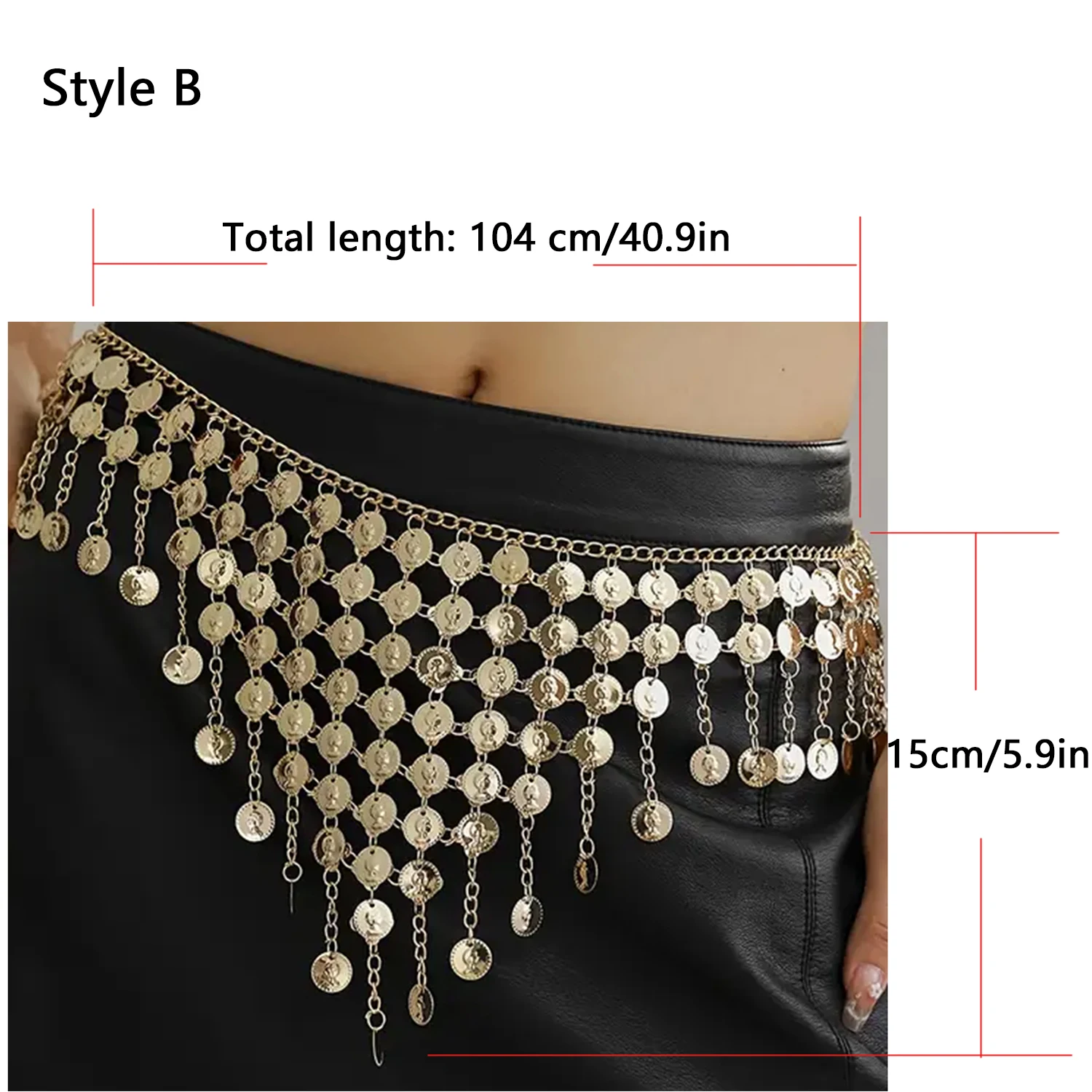 Boho Golden Coin Women's Belly Dance Gypsy Hip Skirt Scarf Wrap Belt for Cosplay Halloween Costume Accessory view 5