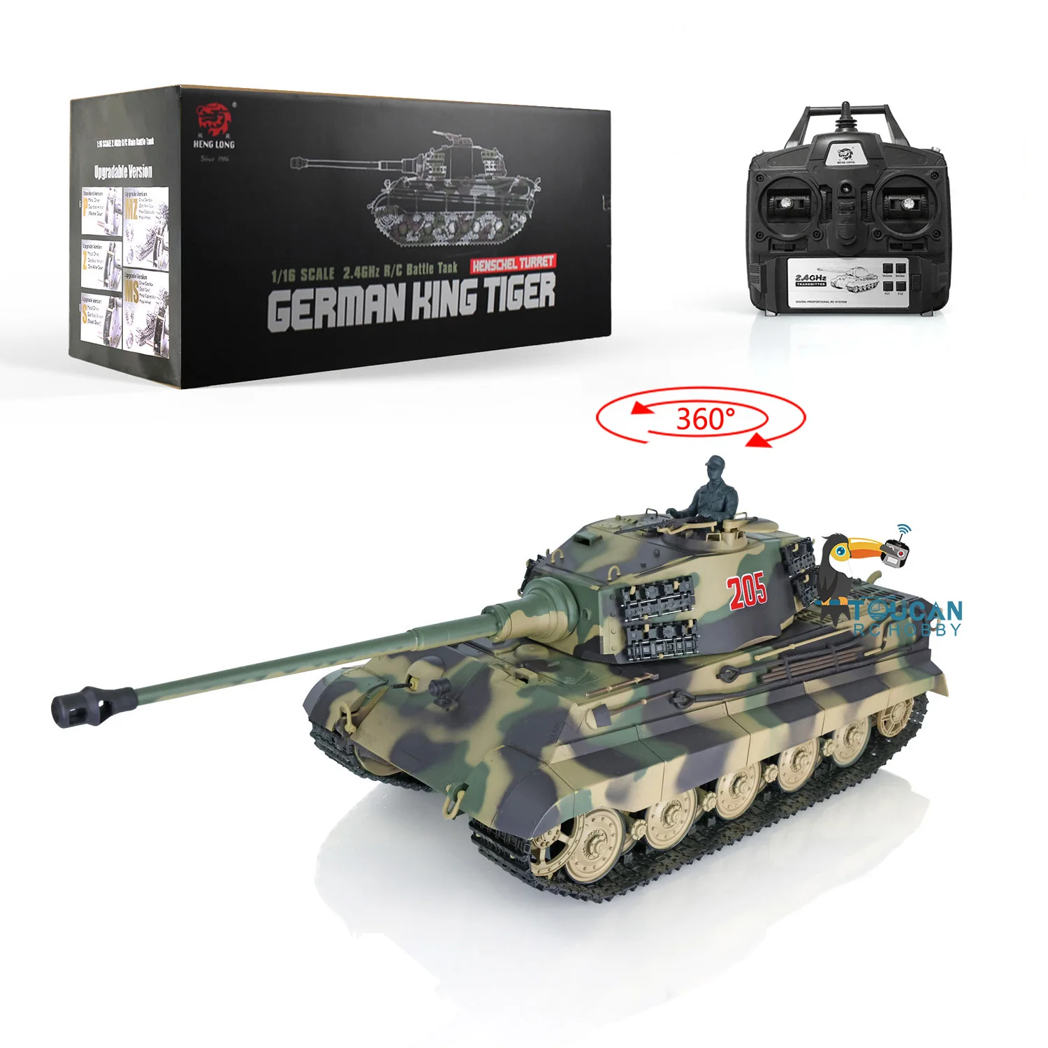 Henglong 1/16 7.0 Plastic FPV King Tiger RC Tank 3888A 360 Turret Barrel Recoil Smoke Effect Armored Adult Toy TH17522-SMT7