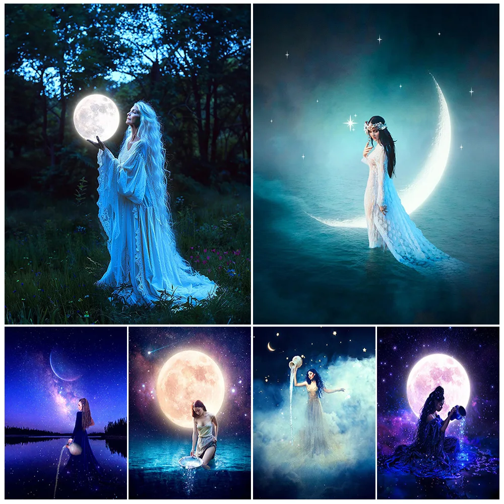 The Aquarius Goddess And The Moon Witch,Fantasy Photography Art,Poster And Print,Surreal Gothic Wall Art,Canvas Print,Home Decor