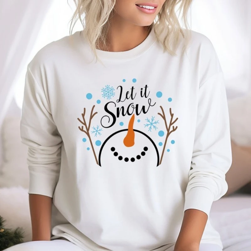 

Let It Snow Snowman Christmas Sweatshirt Woman, Unisex Holiday Crew Neck Fashion Soft Autumn and Winter Thermal Hoodie Tops