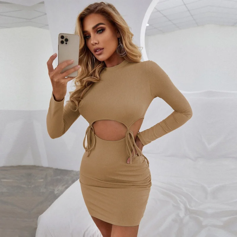 

YQ1-2026Spring and Summer Women's Slim Fit Bodycon Knitted Long Sleeve Dress Style