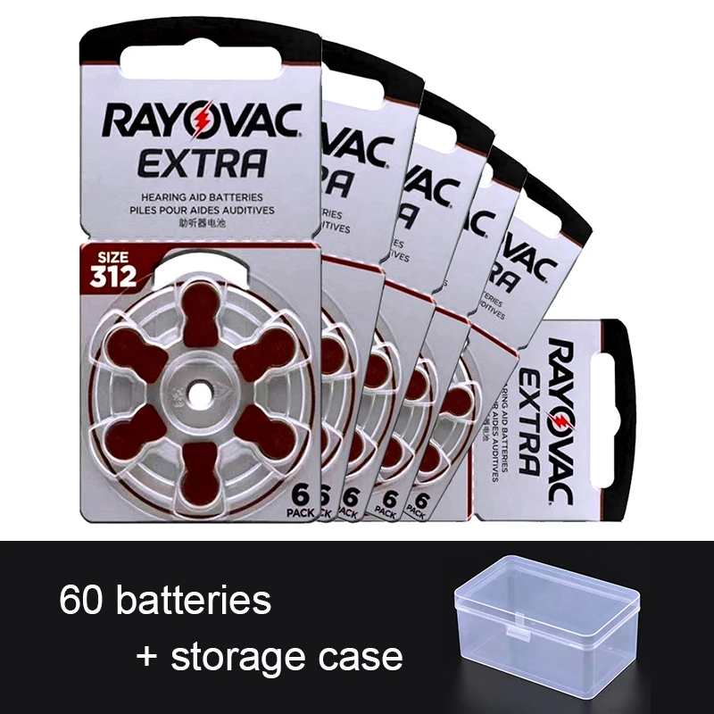 60x Rayovac baterías para audífonos adicionales 312 A312 312A P312 PR41 UK ITC HSE audífonos batería de botón de aire de Zinc 1,45 V