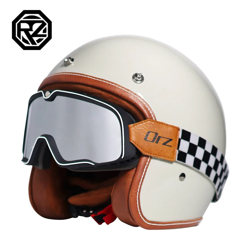 Orz capacete da motocicleta 3/4 capacete da motocicleta dos homens e das mulheres retro latte vespa motocicleta meio capacete scooter