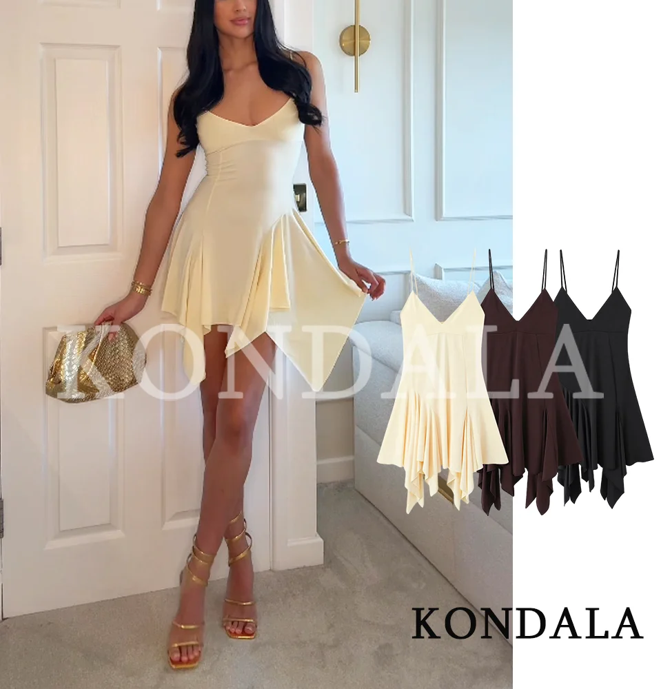 KONDALA Damen Sexy Cami-Kleid Sommer Trendiges Urlaubskleid mit Asymmetrischem Saum Neu 2026 Modisches Strandkleid für Damen