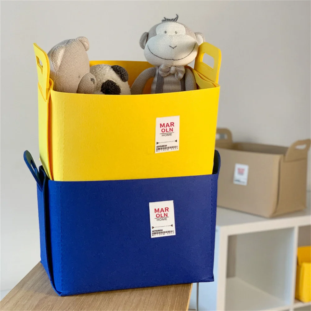 New Korean Felt Storage Basket Camping Snacks Sundries Foldable Toys Clothes Sundries Storage Box Candy Color Home Decoration