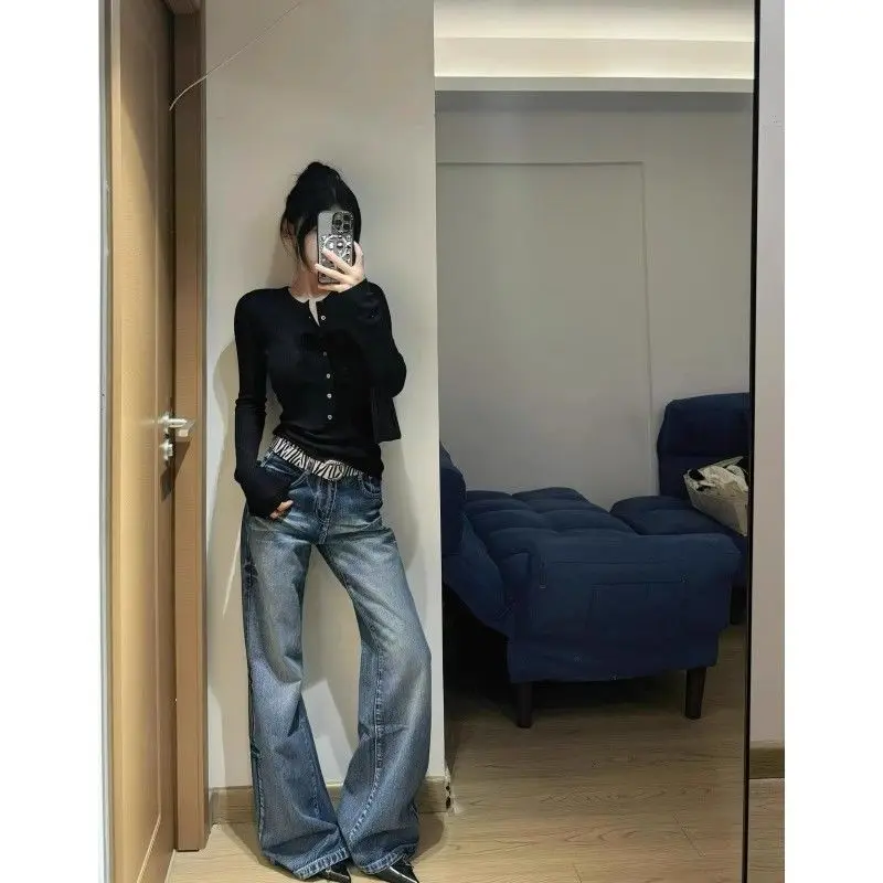 빈티지 플레어 청바지 여성 겨울 로우 웨이스트 슬림핏 부츠컷 플리스 안감 바지