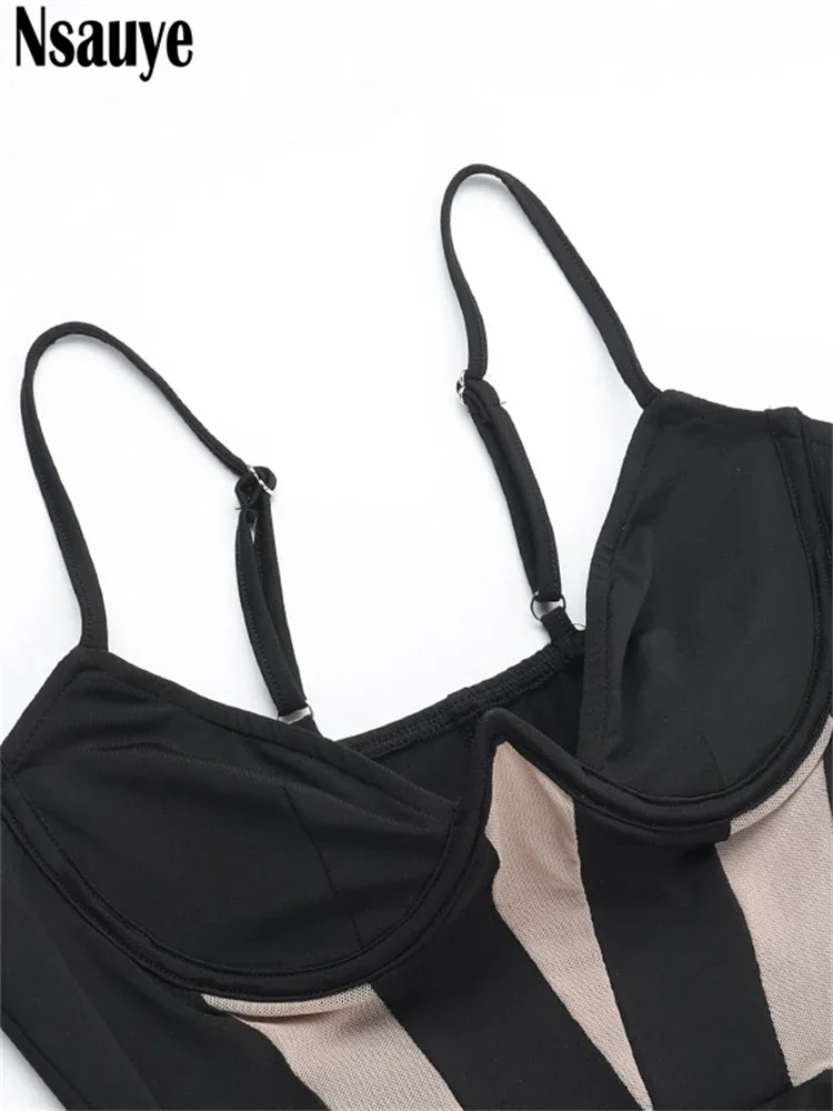 Nsauye Chic Neue Mode Frauen Sexy Y2K Gestreiften Nachtclub Mini Korsett Kleid 2024 Ärmellose Hohe Taille Abend Party Kleid