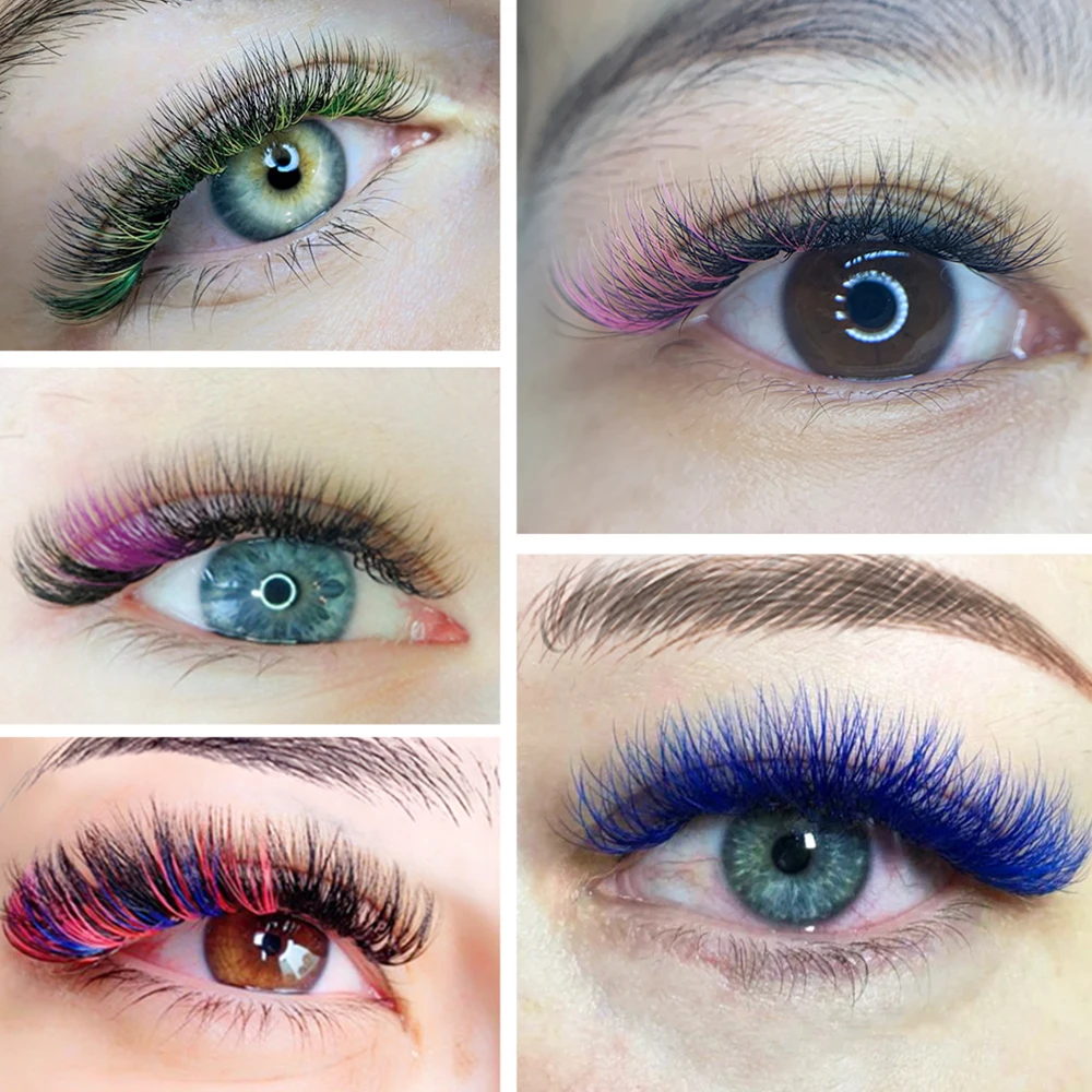 NAGARAKU Color Easy Fanning Eyelash Extension Auto Fans Eyelashes Ombre Blue Pink purple Mix 9-15mm 16 Lines Mega Volume