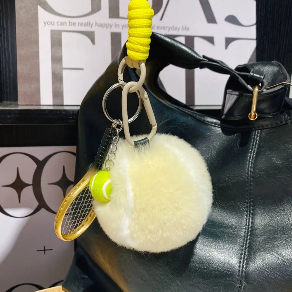 Plush Tennis Ball Plush Pendant Backpack Hanging Anti Lost Rex Rabbit Fur Keyrings Trinket Jewelry Plush Tennis Keychain