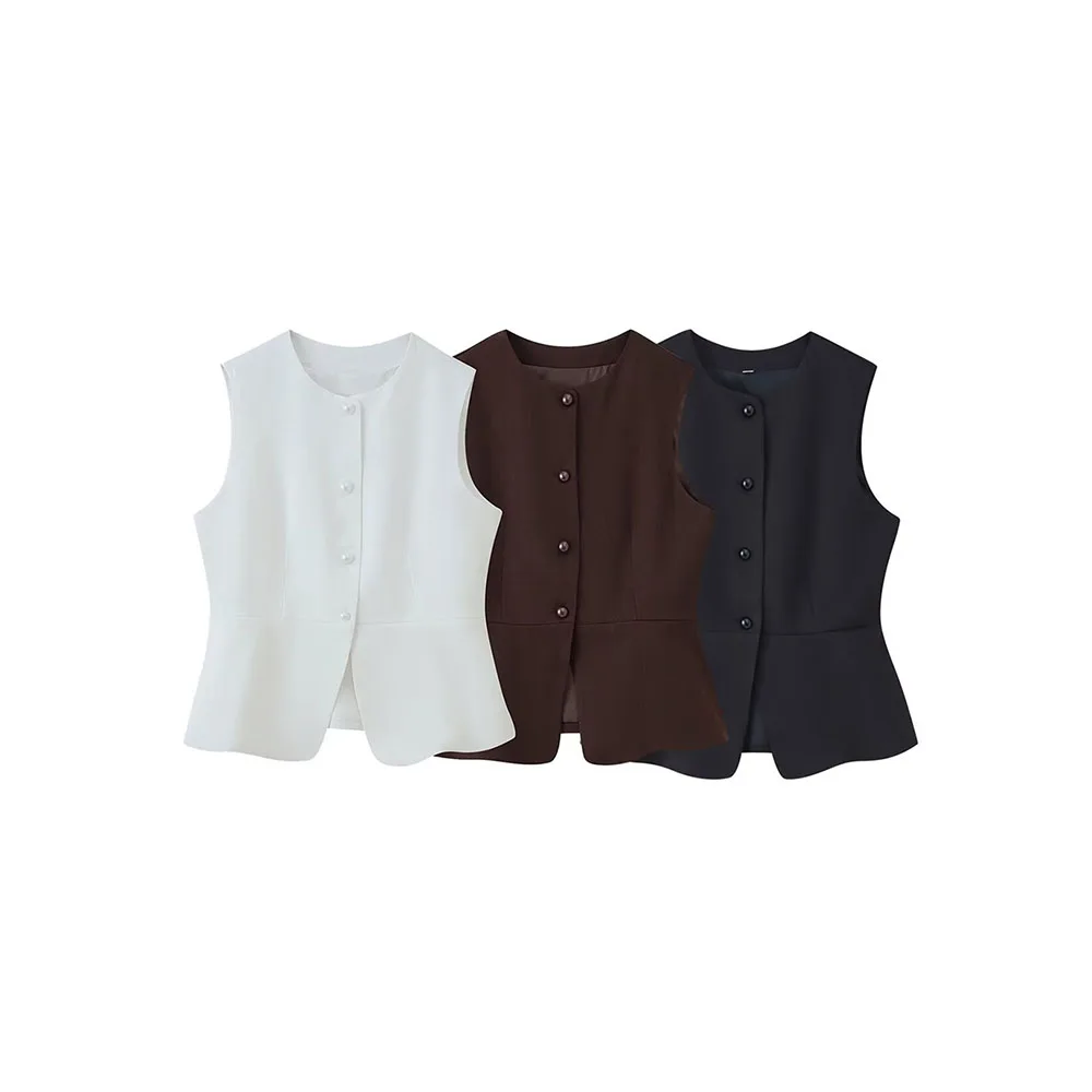 

Autumn new women's fashion versatile design three color round neck suit vest
