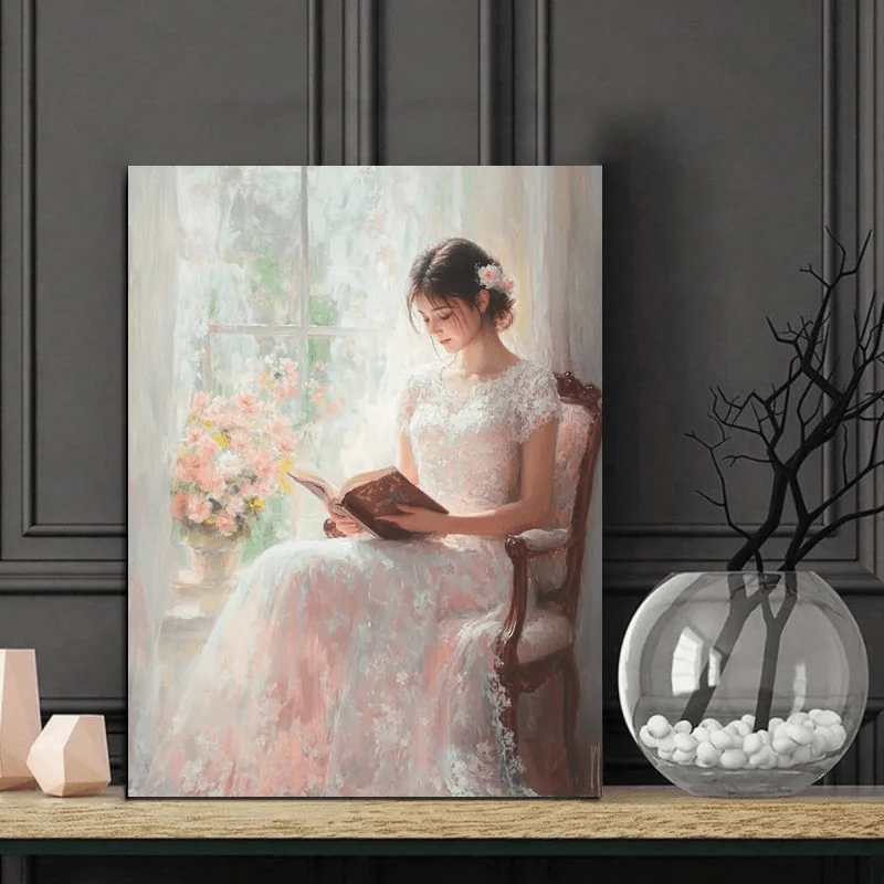 (No frame)2D Flat, 2D Flat, 2D Flat Pink Elegant Lady Canvas Art Print - Wall Decor with Wooden Frame, Featuring Floral Illus