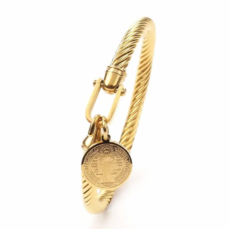 10 Pieces Relief Bracelet Round Design Horseshoe Buckle Stainless Steel Metal Fashion Jewelry for Women