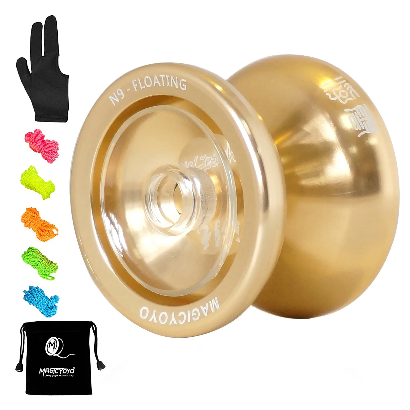 MAGICYOYO N9 Metal Yoyo Side Shaft Top Fingerplay Aluminum Alloy Professional Yoyo with 5 Strings,Gloves (Lost gold)