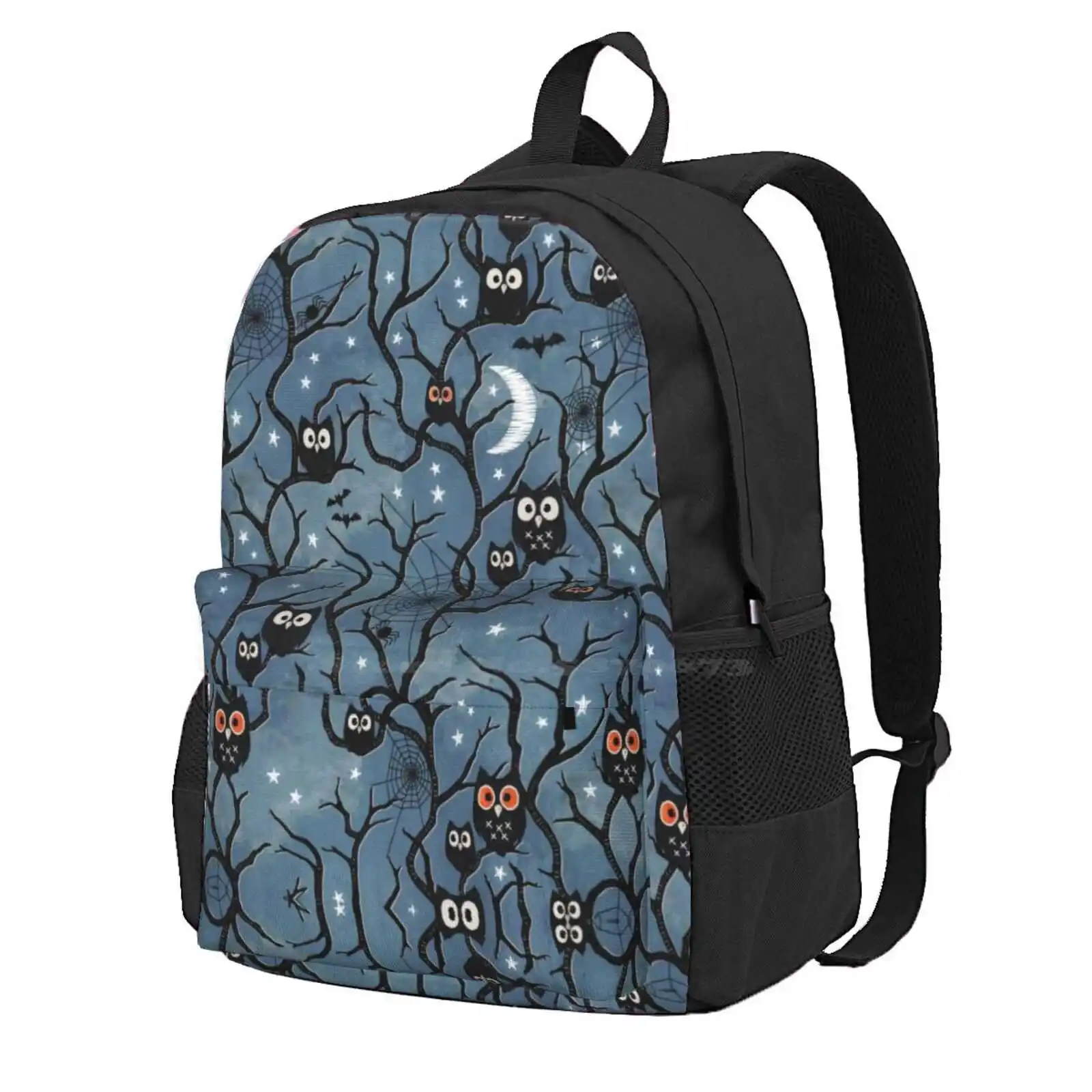 Spooky Woods Owls Hot Sale Schoolbag Backpack Fashion Bags Adenaj Owls Bats Webs Spiderweb Woods Forest Trees Branches Night