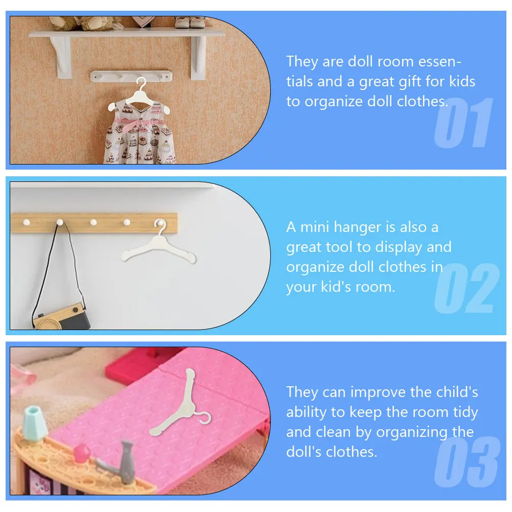 

60Pcs Plastic Mini Dress Hangers Mini House Clothes Holders for Kid Room Organization Storage Miniature Dress Hanger