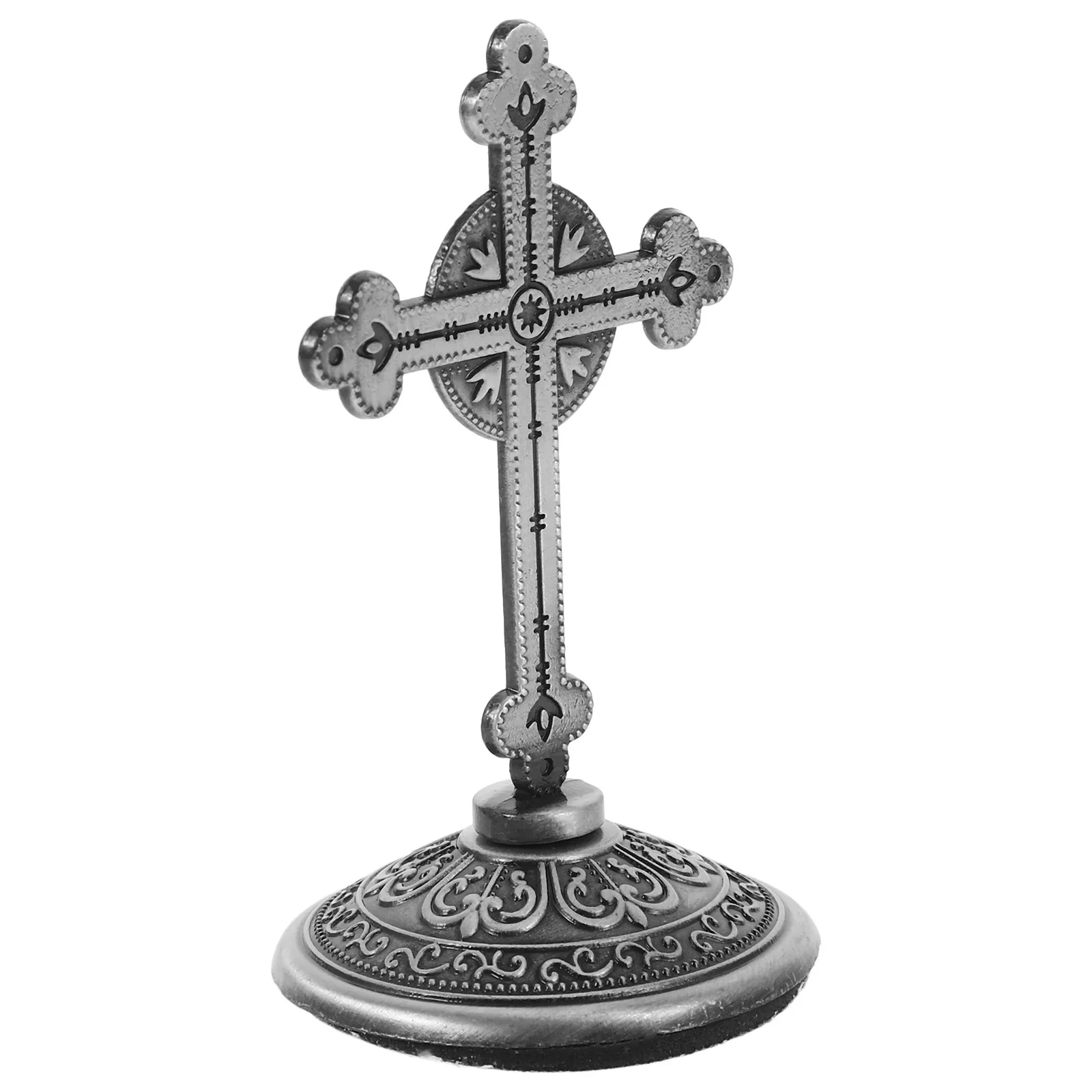 

Standing Crucifix Tabletop Metal Catholic Cross Statue Adhesive Base Office Home Desktop Decor Religious Gift Indoor Ornament