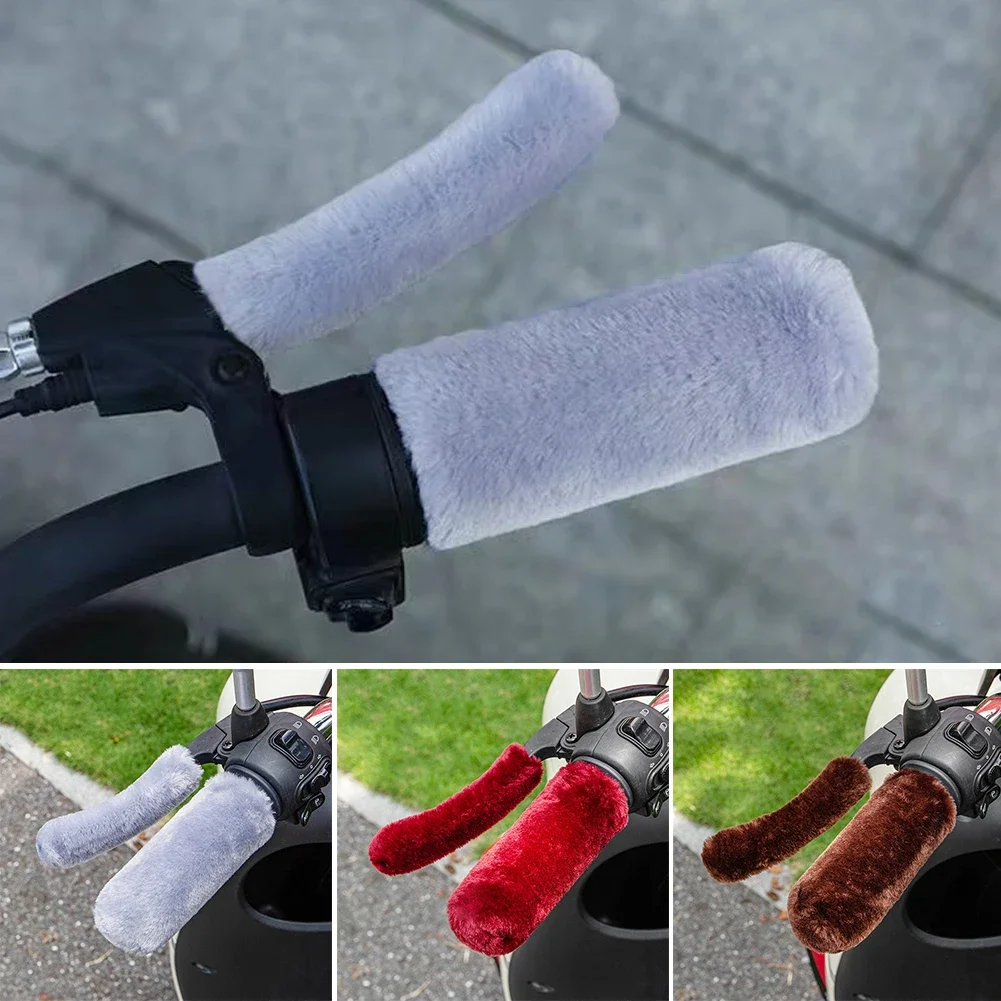 4PCS Electric Vehicle Grip Cover Winter Warm Imitation Plush Handle Cover Electric Bike Tricycle Handlebar Brake Handle Sleeves