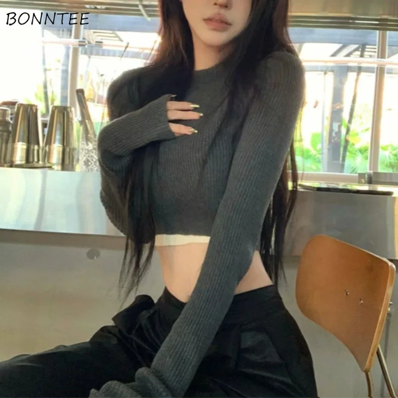 

Simple Sweaters Women's Pullovers Crop Autumn Basic Женский Свитер Swetry Damskie Zimowe Теплые Свитера Женские Streetwear 2024