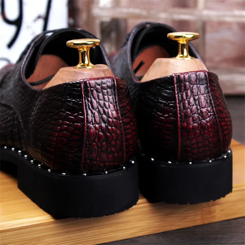 2024 Fashion Men\'s alligator Grain Leather Dress Shoes Man Casual Pointed Toe Oxfords Mens Lace-Up Business Office Oxford Shoe