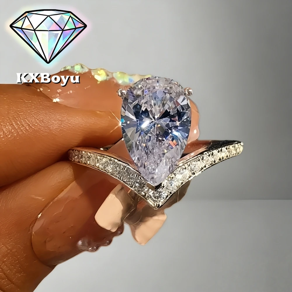 

3Ct Pear Cut/Water Drop Moissanite Engagement Ring Crown-shaped Curved Band Ring for Women 925 Sterling Silver with Certificate