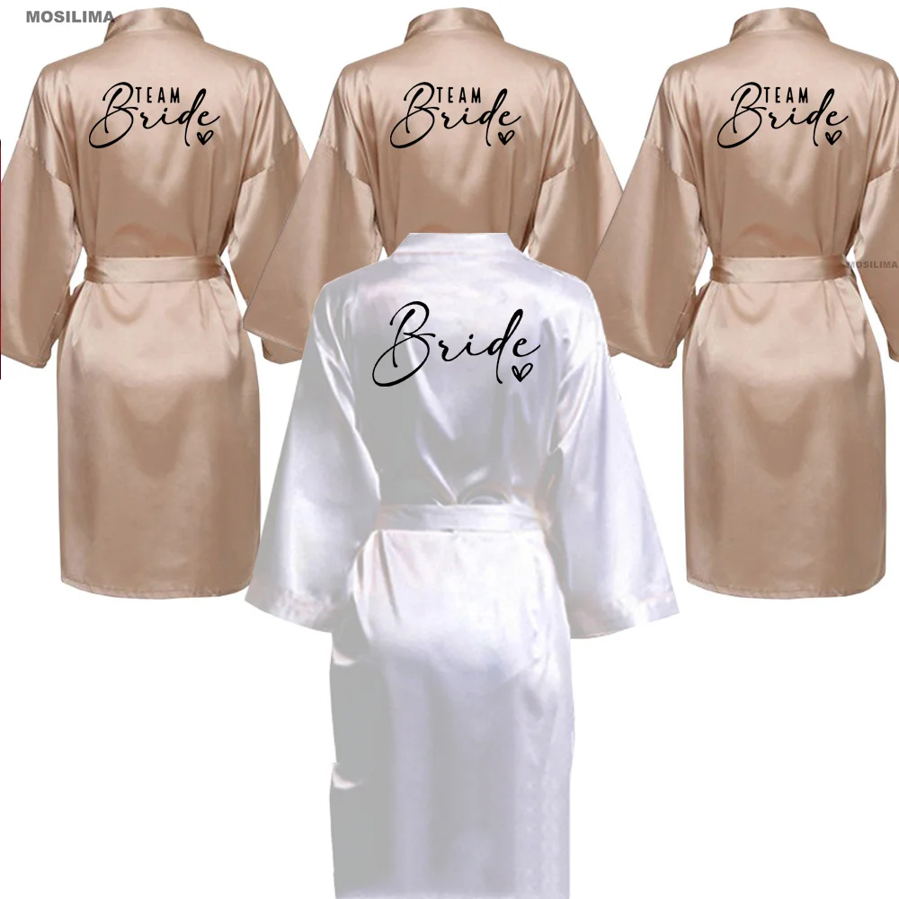 Bride Bridesmaid Wedding Robe Kimono Bathrobe Gown Nightgown Casual Satin Short Women Sexy Nightwear Sleepwear SP226