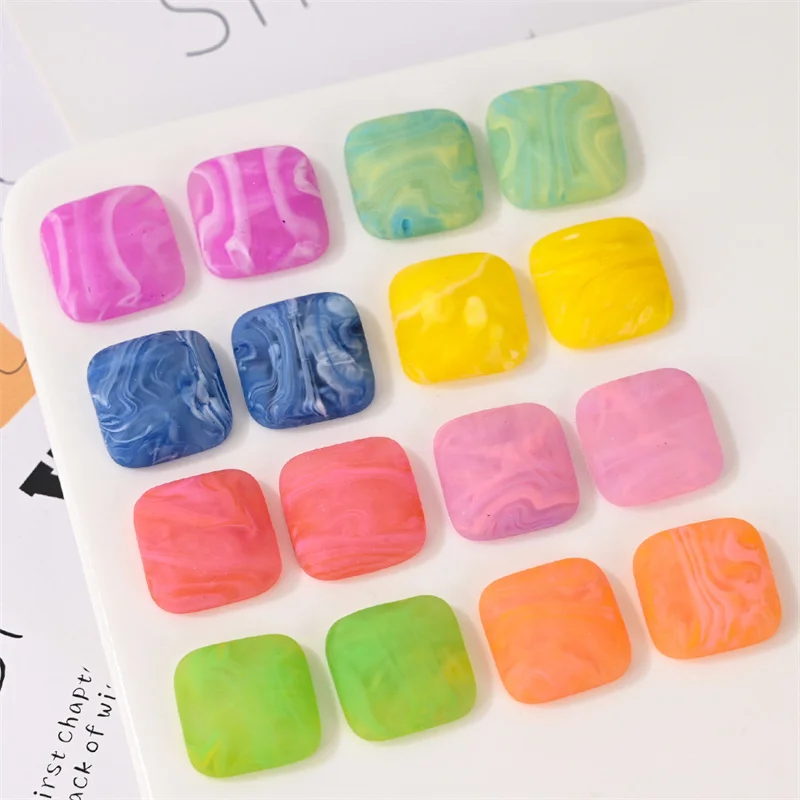 

New arrived 50pcs/lot 18mm color print geometry square shape resin cabochon beads diy jewelry garment/hair accessory