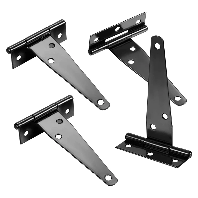 8 PCS T-Strap Hinges Heavy Duty Gate Hinges Metal Tee Hinges With Screws Barn Gates Supplies (Black,4 Inch)