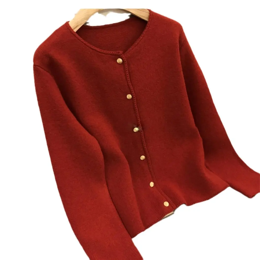 

Women's Pure Wool Cardigan Crewneck Knitted Loose Jacket Korean Style Sweater Top for Autumn Winter New