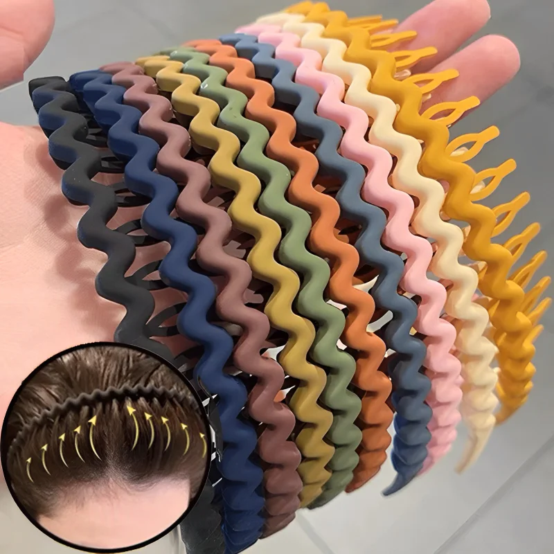 Elegant Solid Color Wave Hairbands For Women Trendy Toothed Non-slip Hair Combs Hair Accessories Girl Face Wash Sports Headbands