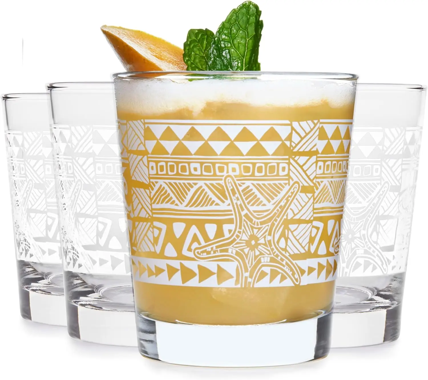 

Tiki Rocks Glasses Set, Vintage-style Glassware Drinking Glasses Set of 4, Exotic, Dishwasher Safe Glasses for Backyard L