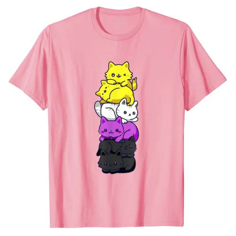 T-shirt unisexe Rainbow Cat Anime, non binaire, fier, LGBT, Gay Pride, sensation lesbienne, mignon Kawaii, chats Pys Tee, Y-LgCustom q, cadeau, tenue esthétique