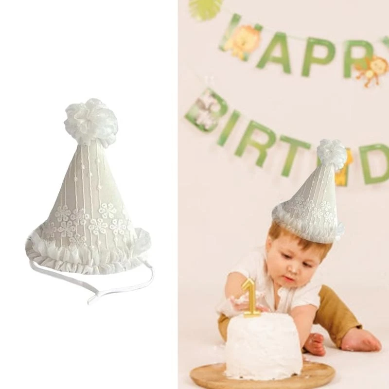 

J15U детская шапка для празднования дня рождения, реквизит для фотосъемки, конические шапки, тюлевая шляпа с отделкой в ​​виде