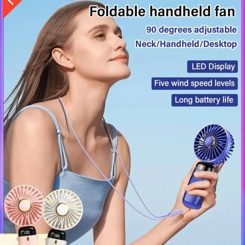 3 blades handheld fan usb mini portable student small fan intelligent digital display folding aromatherapy small electric fan