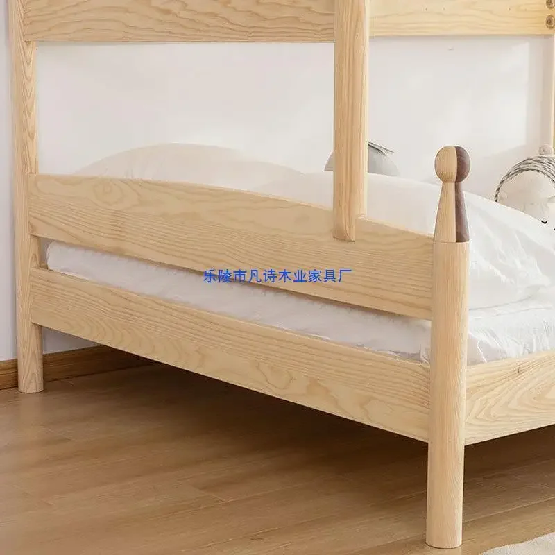 سرير للأم والطفل مصنوع من خشب الرماد الشمالي بالكامل، سرير بسيط للأطفال من خشب الجوز الأسود متعدد الوظائف عالي ومنخفض