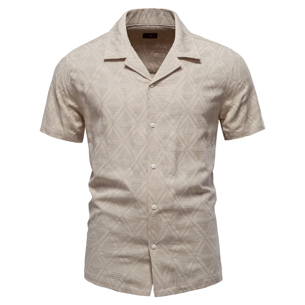 

2025 Summer Men's Jacquard Check Short - Sleeve Shirt - Casual - Business, Lapel Collar